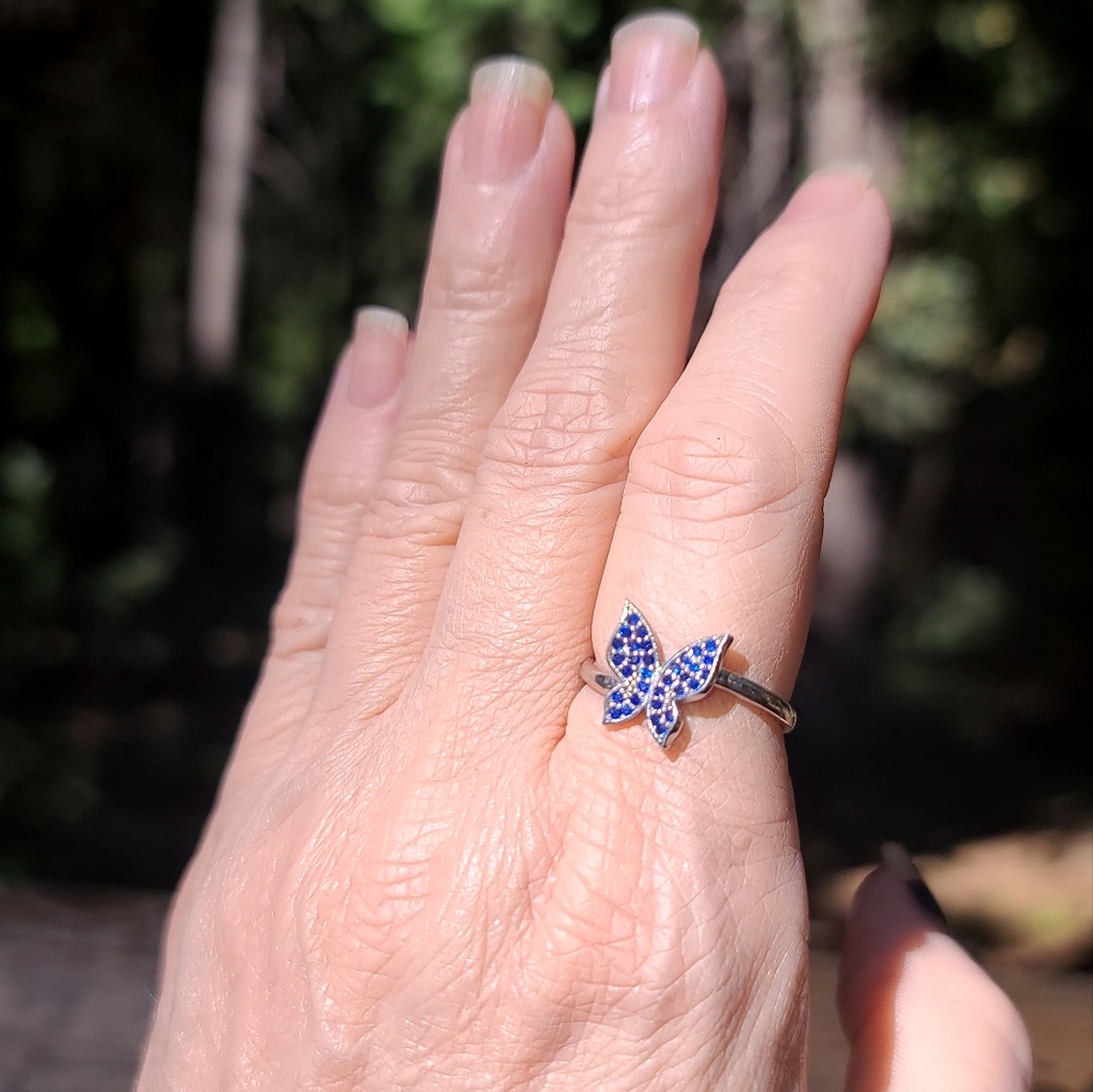 Sterling silver & blue sapphire butterfly ring - Picture 7 of 10